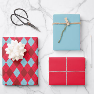 Red Blue & Crimson Christmas Argyle Inpakpapier Vel