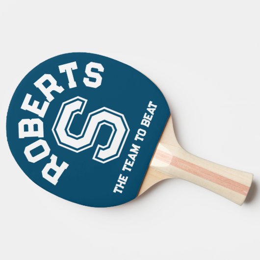 Red blue custom monogram name initial and team tafeltennisbatje (Zijkant)