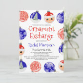 Red Blue Cute Ornament Baubles ruil kerst Kaart (Staand voorkant)