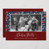 Red Blue Dech The Halls kerstfotokaarten Feestdagenkaart (Voorkant / Achterkant)