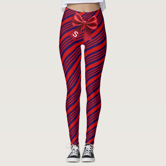 Red Blue Diagonal Stripes Ribbon Background Leggings (Voorkant)