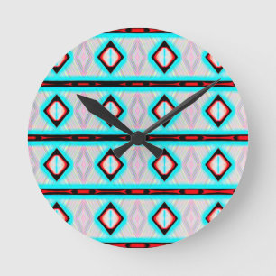 Red Blue Diamond Geometric Stripe Pattern Modern Ronde Klok