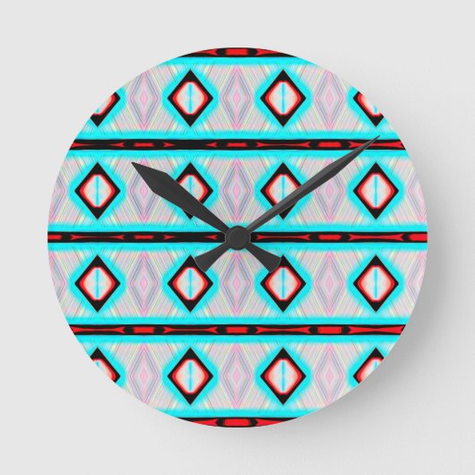 Red Blue Diamond Geometric Stripe Pattern Modern Ronde Klok (Voorkant)