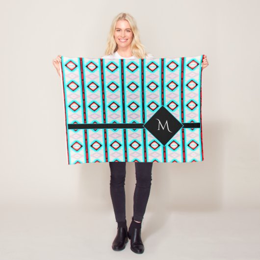 Red Blue Diamond Stripe Pattern Fleece Deken (In situ)