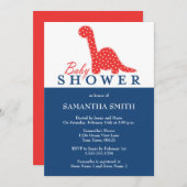 Red & Blue Dinosaur Theme Baby shower Kaart (Voorkant / Achterkant)