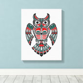 Red Blue en Black Haida Spirit Owl Canvas Afdruk (Insitu (Houten vloer))
