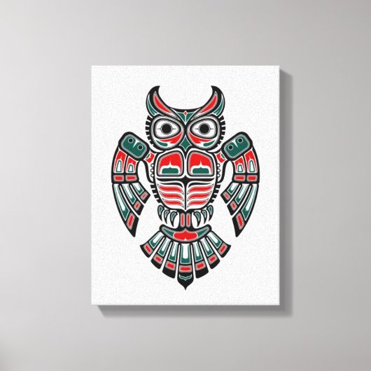 Red Blue en Black Haida Spirit Owl Canvas Afdruk (Voorkant)