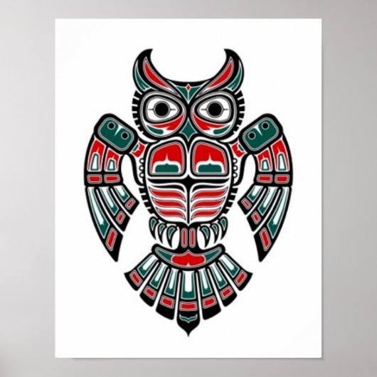 Red Blue en Black Haida Spirit Owl Poster (Voorkant)