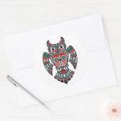Red Blue en Black Haida Spirit Owl Ronde Sticker (Envelop)