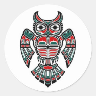 Red Blue en Black Haida Spirit Owl Ronde Sticker