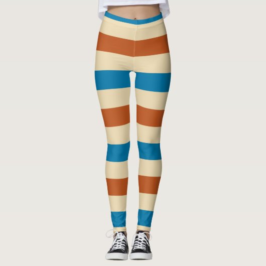 Red Blue en Cream Band Pattern Leggings (Voorkant)