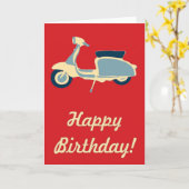 Red Blue en Cream Retro Scooter Verjaardag Kaart (Gele Bloem)