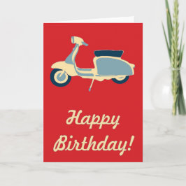 Red Blue en Cream Retro Scooter Verjaardag Kaart