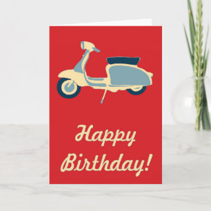 Red Blue en Cream Retro Scooter Verjaardag Kaart
