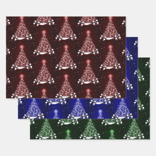 Red Blue en Green Silver Tree Motif Inpakpapier Vel (Set)