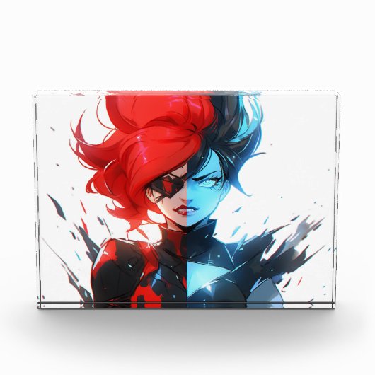 Red Blue Fire Ice Comic Style Anime Meisje Fotoblokken (Voorkant)