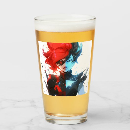 Red Blue Fire Ice Comic Style Anime Meisje Glas (Voorkant gevuld)