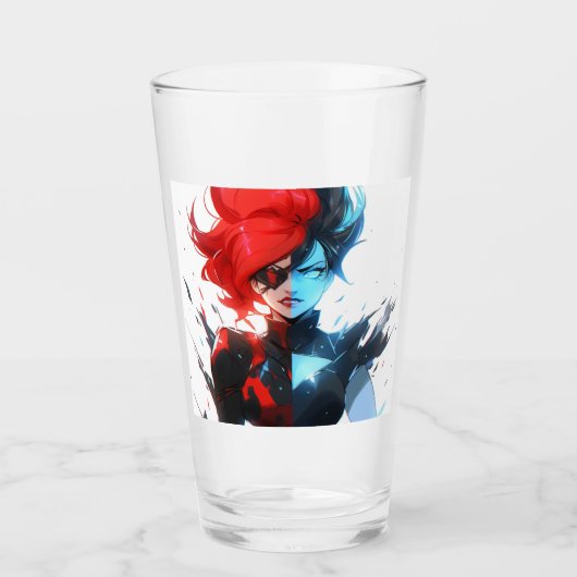 Red Blue Fire Ice Comic Style Anime Meisje Glas (Voorkant)