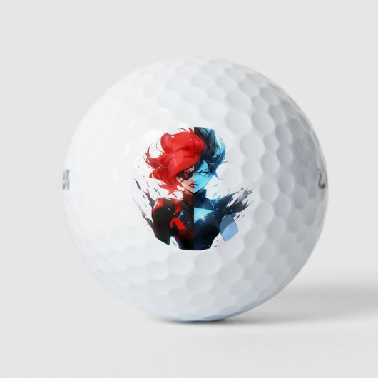 Red Blue Fire Ice Comic Style Anime Meisje Golfballen (Voorkant)