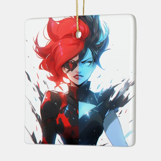 Red Blue Fire Ice Comic Style Anime Meisje Keramisch Ornament (Links)