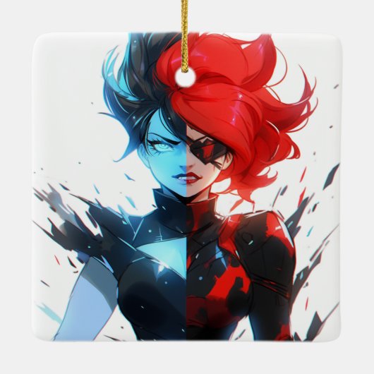 Red Blue Fire Ice Comic Style Anime Meisje Keramisch Ornament (Achterkant)