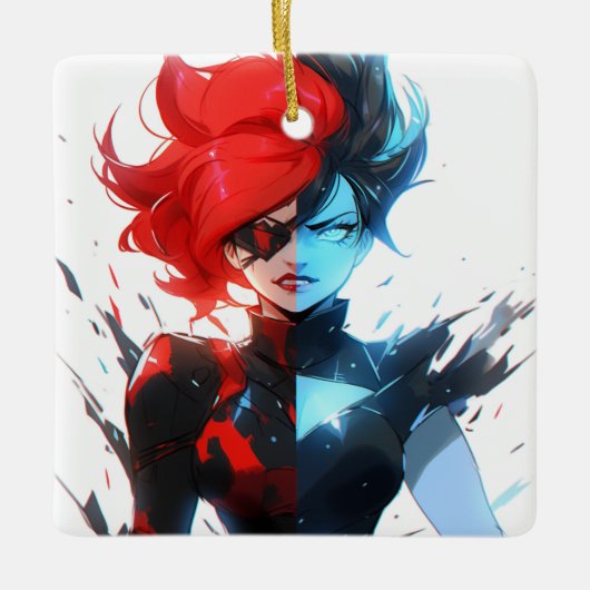 Red Blue Fire Ice Comic Style Anime Meisje Keramisch Ornament (Voorkant)