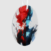 Red Blue Fire Ice Comic Style Anime Meisje Ornament (voorkant)