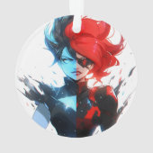 Red Blue Fire Ice Comic Style Anime Meisje Ornament (achterkant)