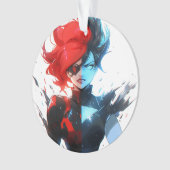 Red Blue Fire Ice Comic Style Anime Meisje Ornament (voorkant)
