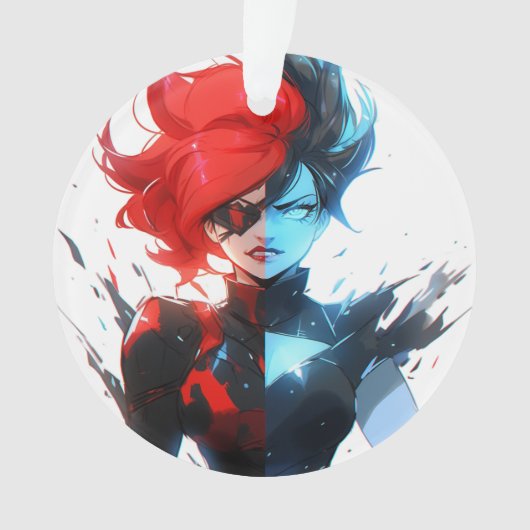 Red Blue Fire Ice Comic Style Anime Meisje Ornament (voorkant)