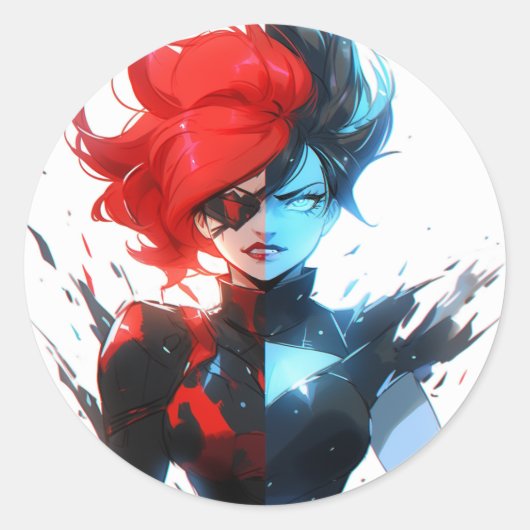 Red Blue Fire Ice Comic Style Anime Meisje Ronde Sticker (Voorkant)