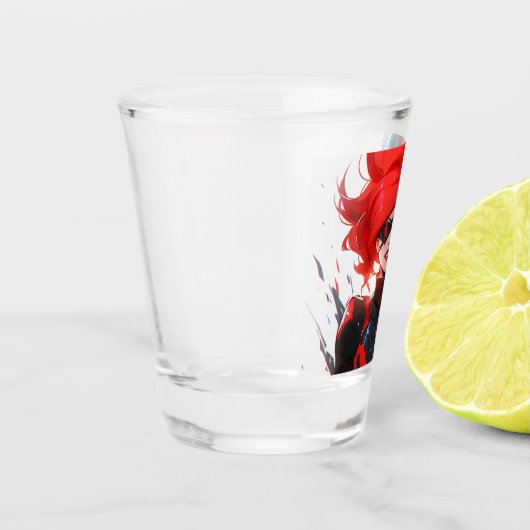 Red Blue Fire Ice Comic Style Anime Meisje Shot Glas (Links)