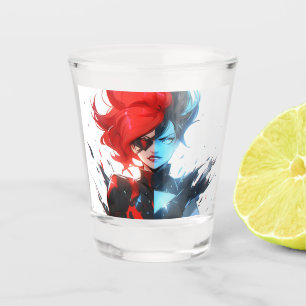 Red Blue Fire Ice Comic Style Anime Meisje Shot Glas