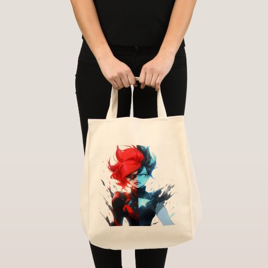 Red Blue Fire Ice Comic Style Anime Meisje Tote Bag (Voorkant (product))