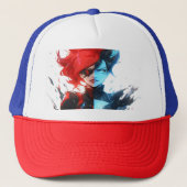 Red Blue Fire Ice Comic Style Anime Meisje Trucker Pet (Voorkant)