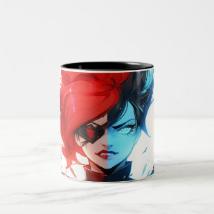 Red Blue Fire Ice Comic Style Anime Meisje Tweekleurige Koffiemok