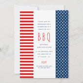 Red Blue Flag BBQ Patriotic op 4 juli Party Invi Kaart (Voorkant)