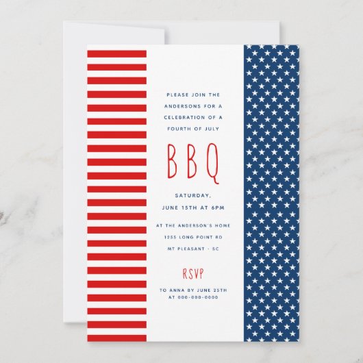 Red Blue Flag BBQ Patriotic op 4 juli Party Invi Kaart (Voorkant)