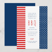 Red Blue Flag BBQ Patriotic op 4 juli Party Invi Kaart (Voorkant / Achterkant)