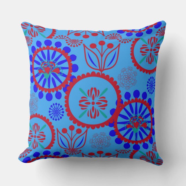 Red Blue Florah Kussen (Voorkant)
