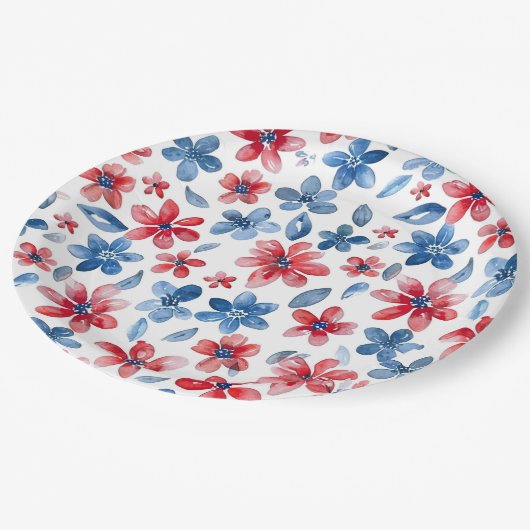 Red Blue Floral 4 juli Bord (Gekanteld)