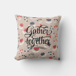 Red Blue Floral Country Typography Farmhouse Kussen