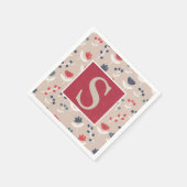 Red Blue Floral Monogram Initiaal Servet (Hoek)