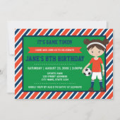 Red Blue Football Girl Birthday Invitation Kaart (Voorkant)