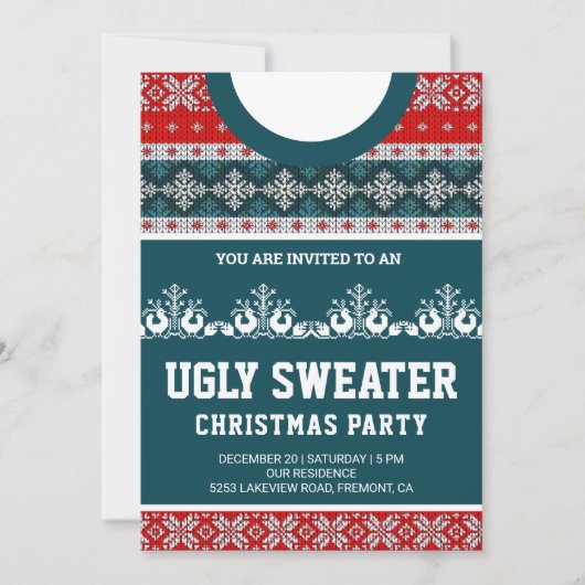 Red Blue Funny Tacky Ugly Sweater kerstparty Kaart (Voorkant)