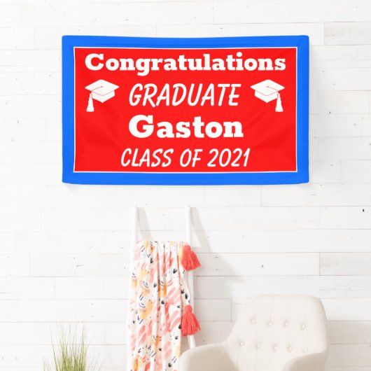 Red Blue Gefeliciteerd Afstuderen Afstuderen Spandoek (Insitu)