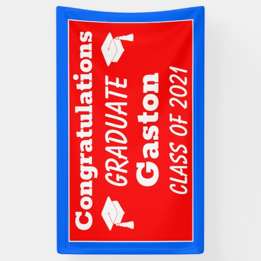 Red Blue Gefeliciteerd Afstuderen Afstuderen Spandoek (Verticaal)