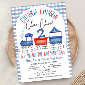 Red Blue Gingham Chugga Chugga Train Birthday Kaart