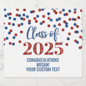 Red Blue Glitter Klasse van 2025 Afstuderen Sparkling Wijnetiket (Enkel label)