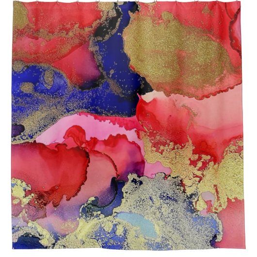 Red Blue Gold Abstract Douchegordijn (Voorkant)